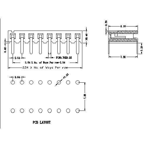 2.54 mm Female Header Single Row  Angle Side Entry Type H3.4  FHER04-XXSXXX